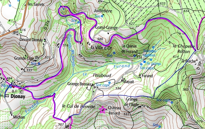 Carte la voie du tram randonnée Dionay